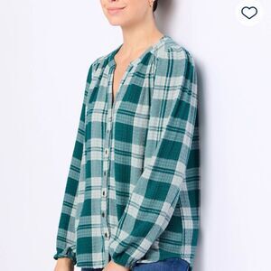 NWT Mason & Belle Aila Plaid Split Neck Top